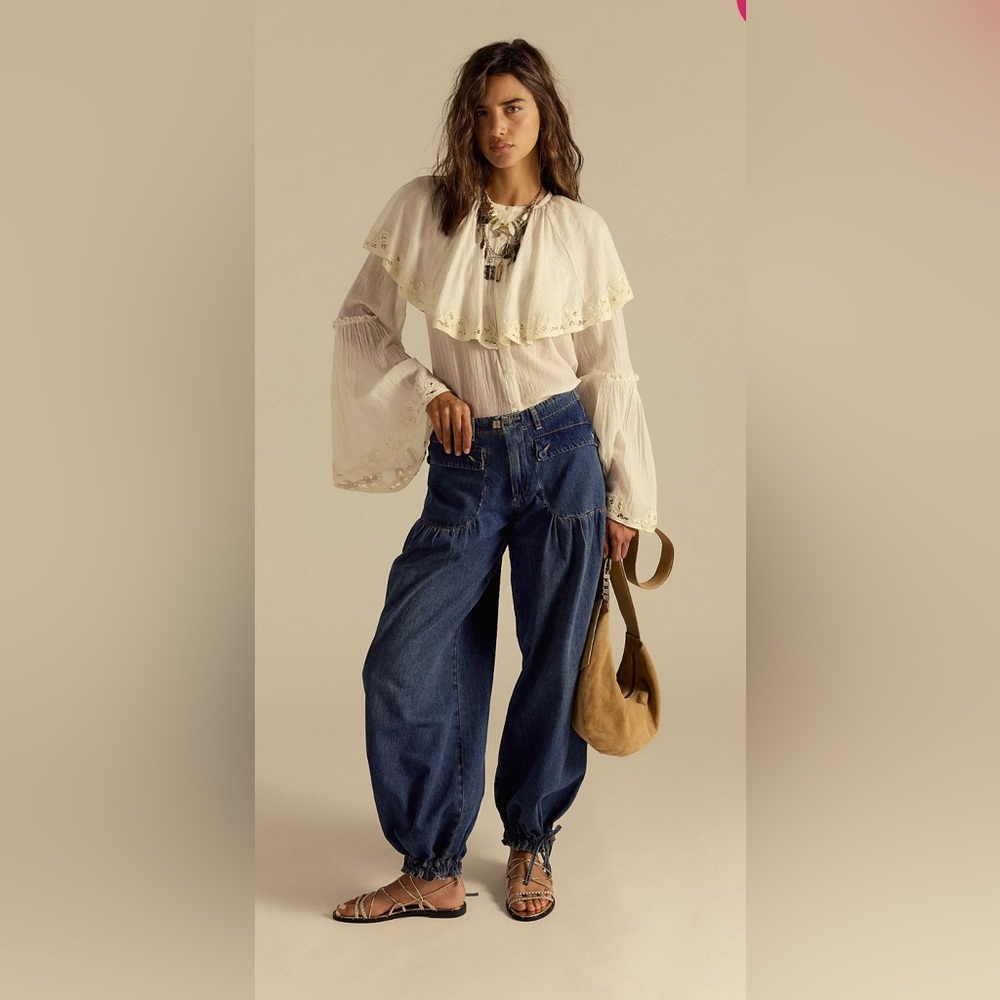We the Free Lotus High Waist Tie Hem Barrel Leg Jeans Size 30